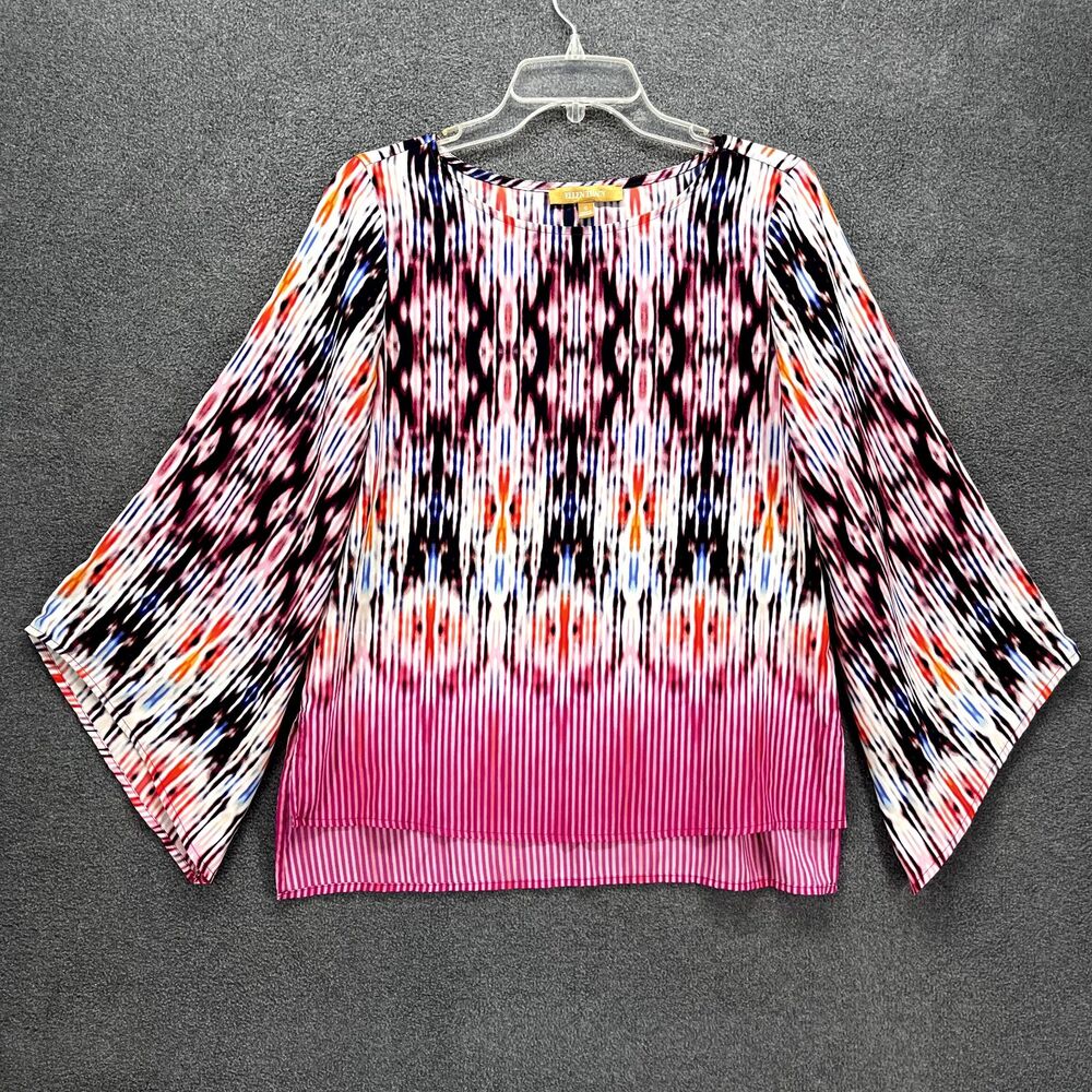 Ellen Tracy‎ Top Women Small S Pink Bell Sleeve Relaxed round neck Blouse